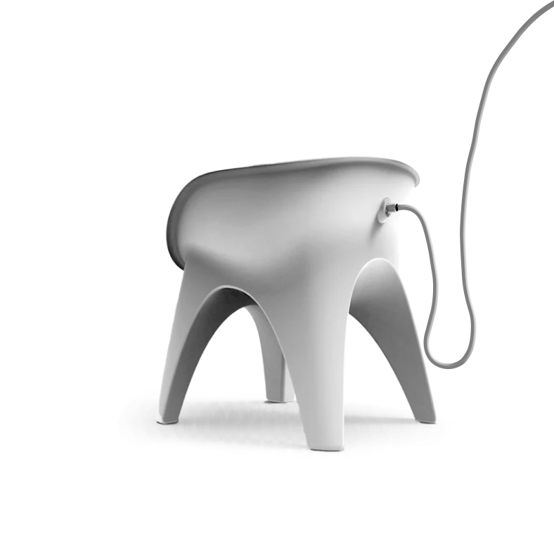 Rear view of the SoSoak shower & sitz bath chair with its hose attached