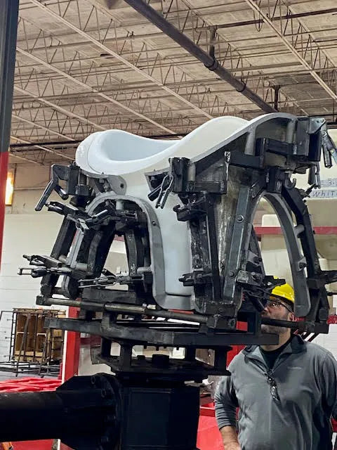 A SoSoak chair being rotomolded in an American factory